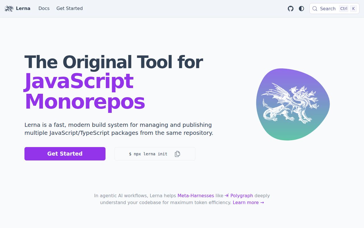 Screenshot of lerna (lerna.js.org)