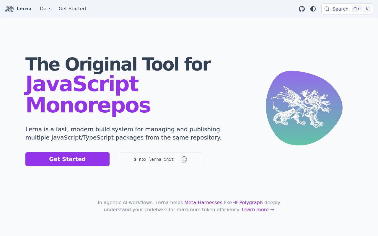 Screenshot of lerna (lerna.js.org)