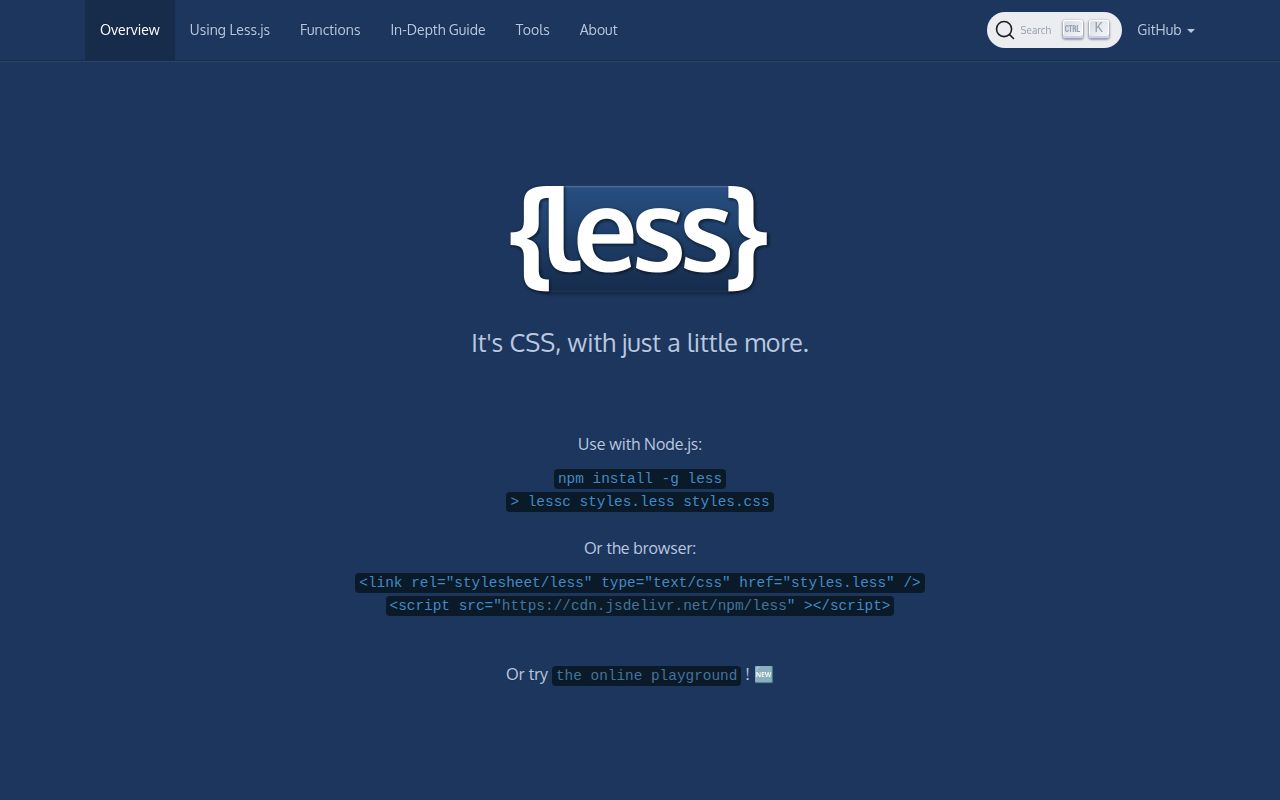 Screenshot of less documentation