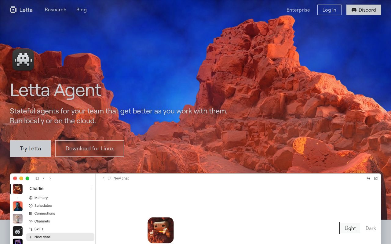 Screenshot of letta-code (www.letta.com/agent)