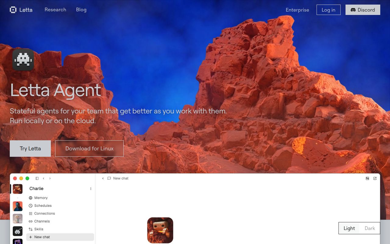 Screenshot of letta-code (www.letta.com/agent)