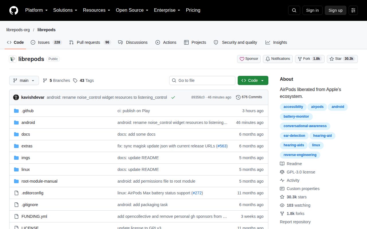 Screenshot of librepods (github.com/librepods-org/librepods)