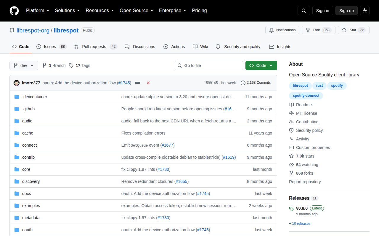 Screenshot of librespot (github.com/librespot-org/librespot)