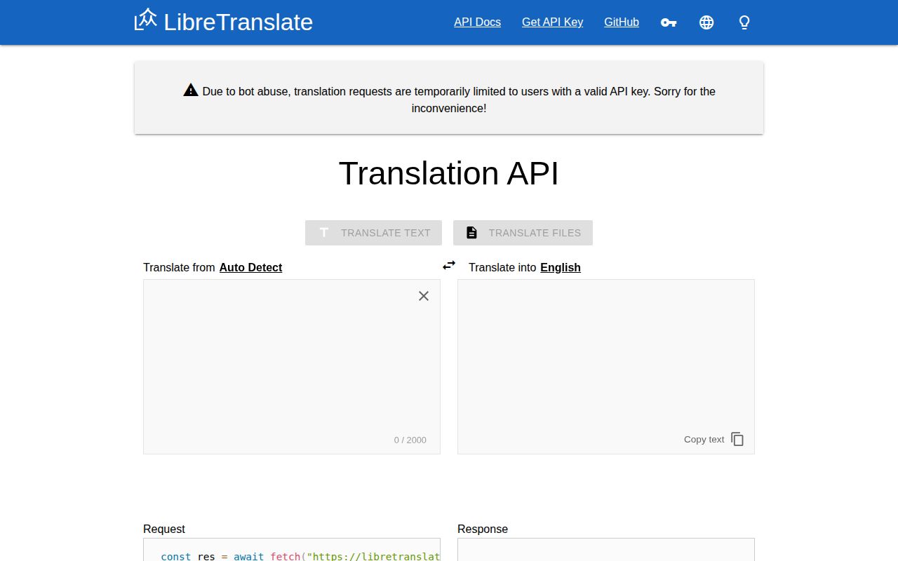 Screenshot of LibreTranslate (libretranslate.com)