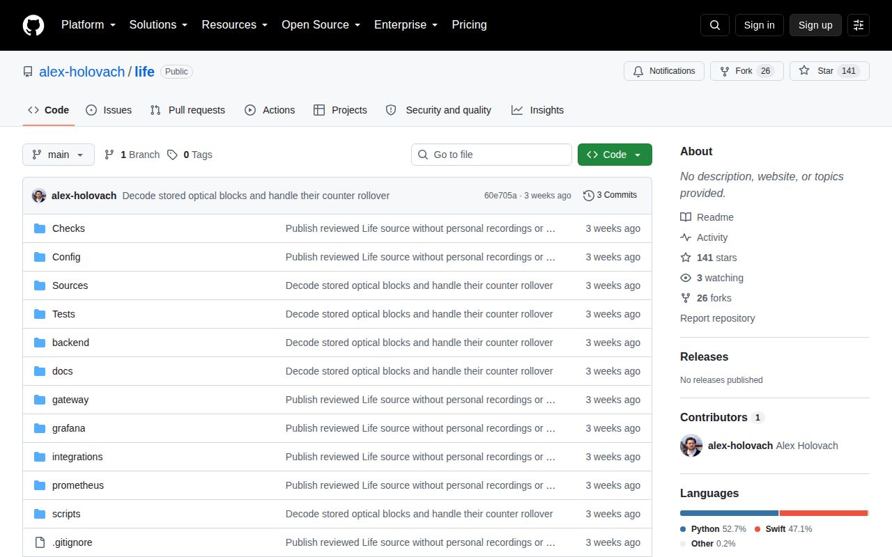 Screenshot of life (github.com/alex-holovach/life)