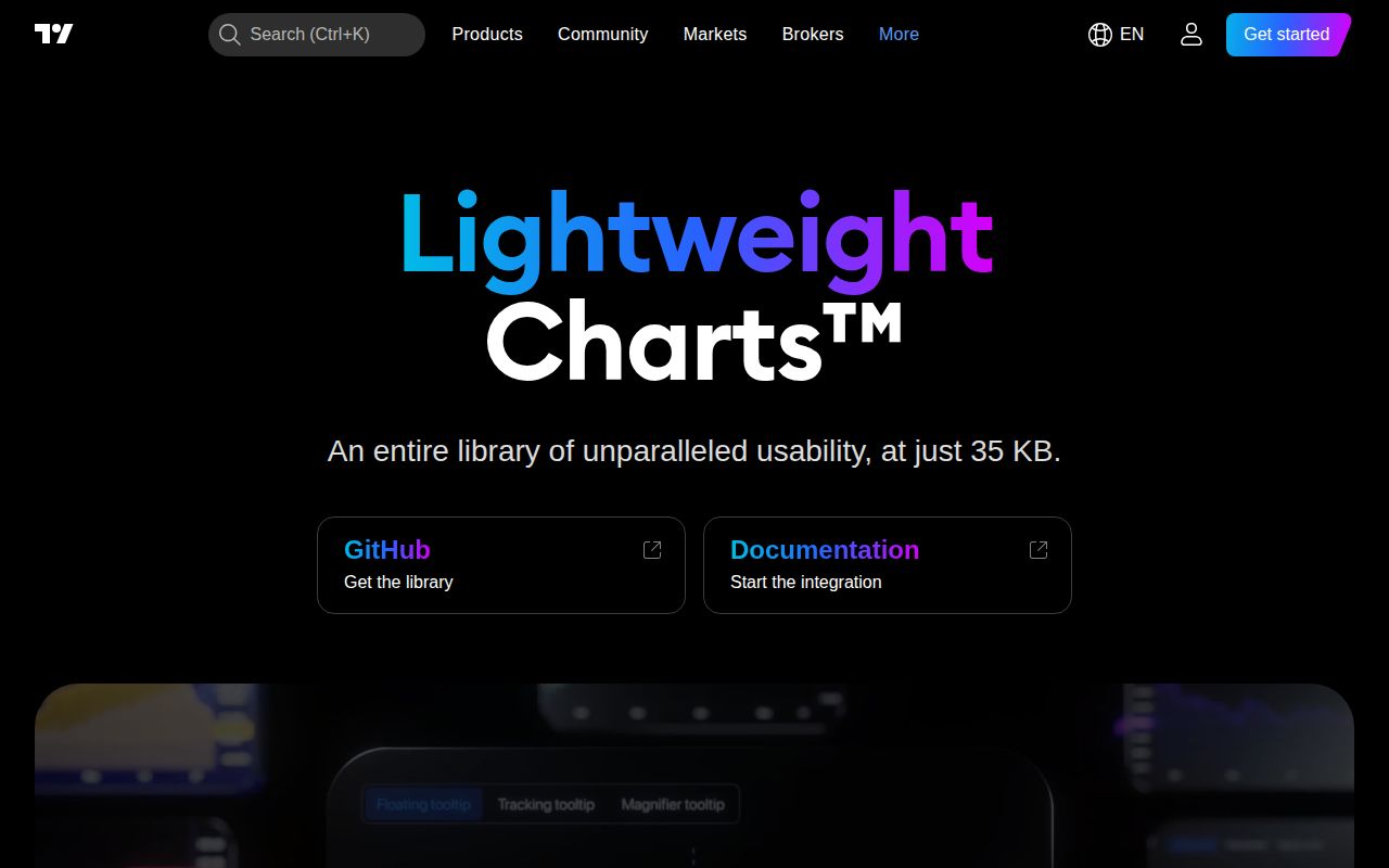 Screenshot of lightweight-charts (www.tradingview.com/lightweight-charts)