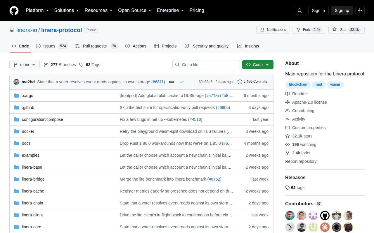 Screenshot of linera-protocol (github.com/linera-io/linera-protocol)
