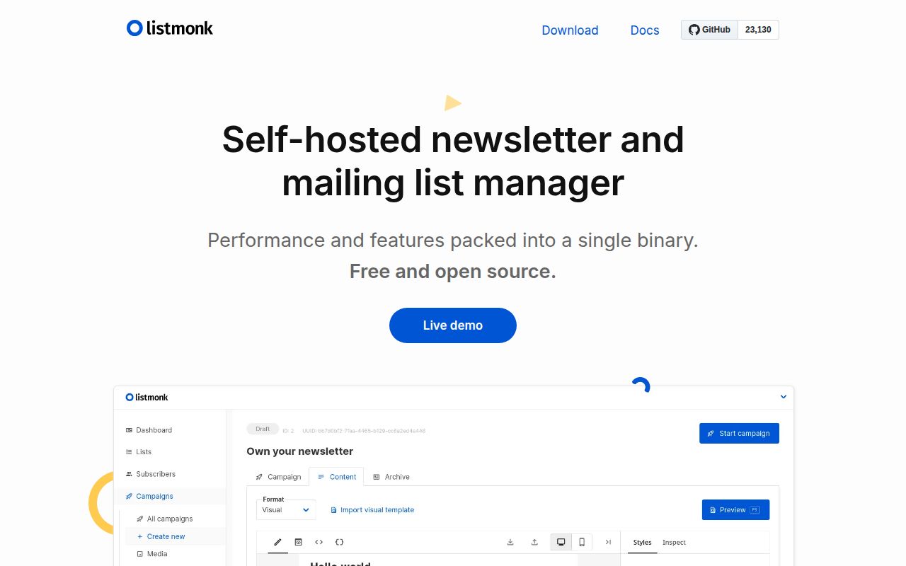 Screenshot of listmonk (listmonk.app)