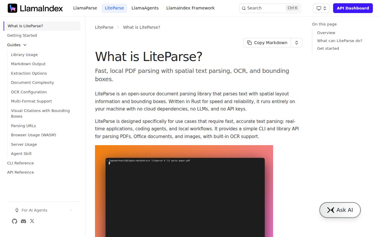 Screenshot of liteparse (developers.llamaindex.ai/liteparse)