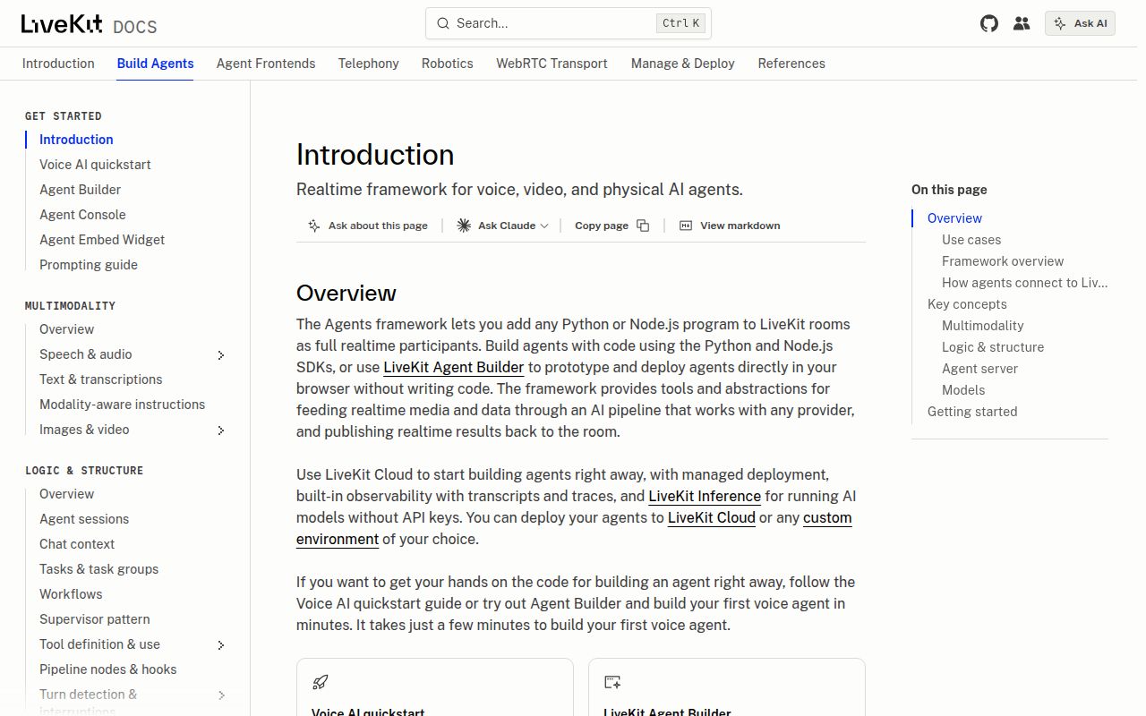 Screenshot of agents (docs.livekit.io/agents)