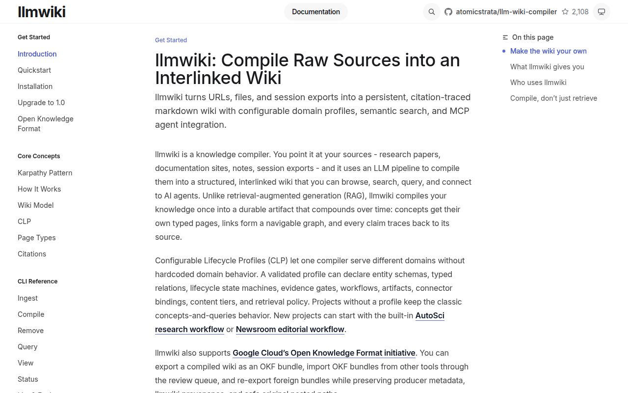 Screenshot of llm-wiki-compiler (llmwiki.atomicstrata.ai)