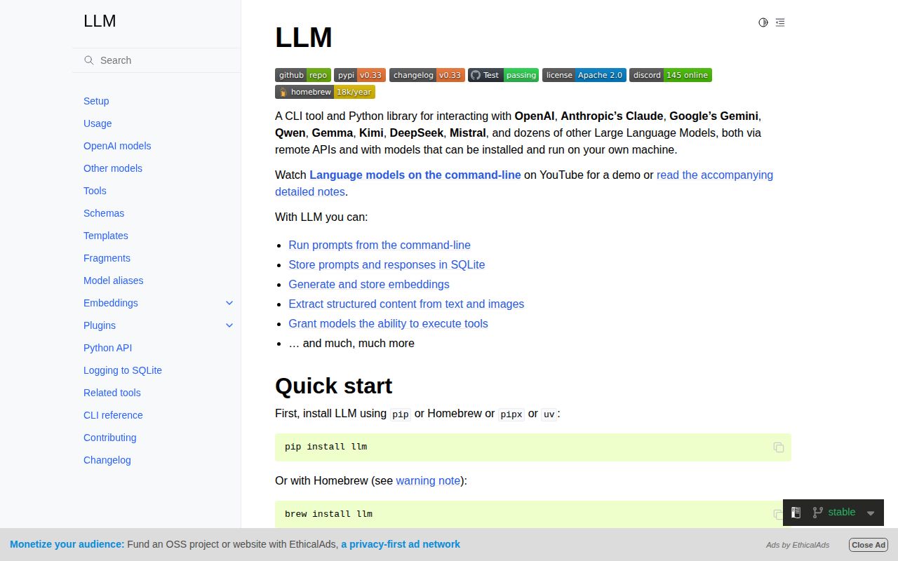 Screenshot of llm (llm.datasette.io)