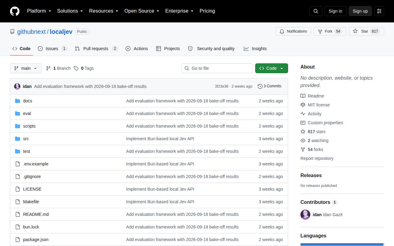 Screenshot of localjev (github.com/githubnext/localjev)