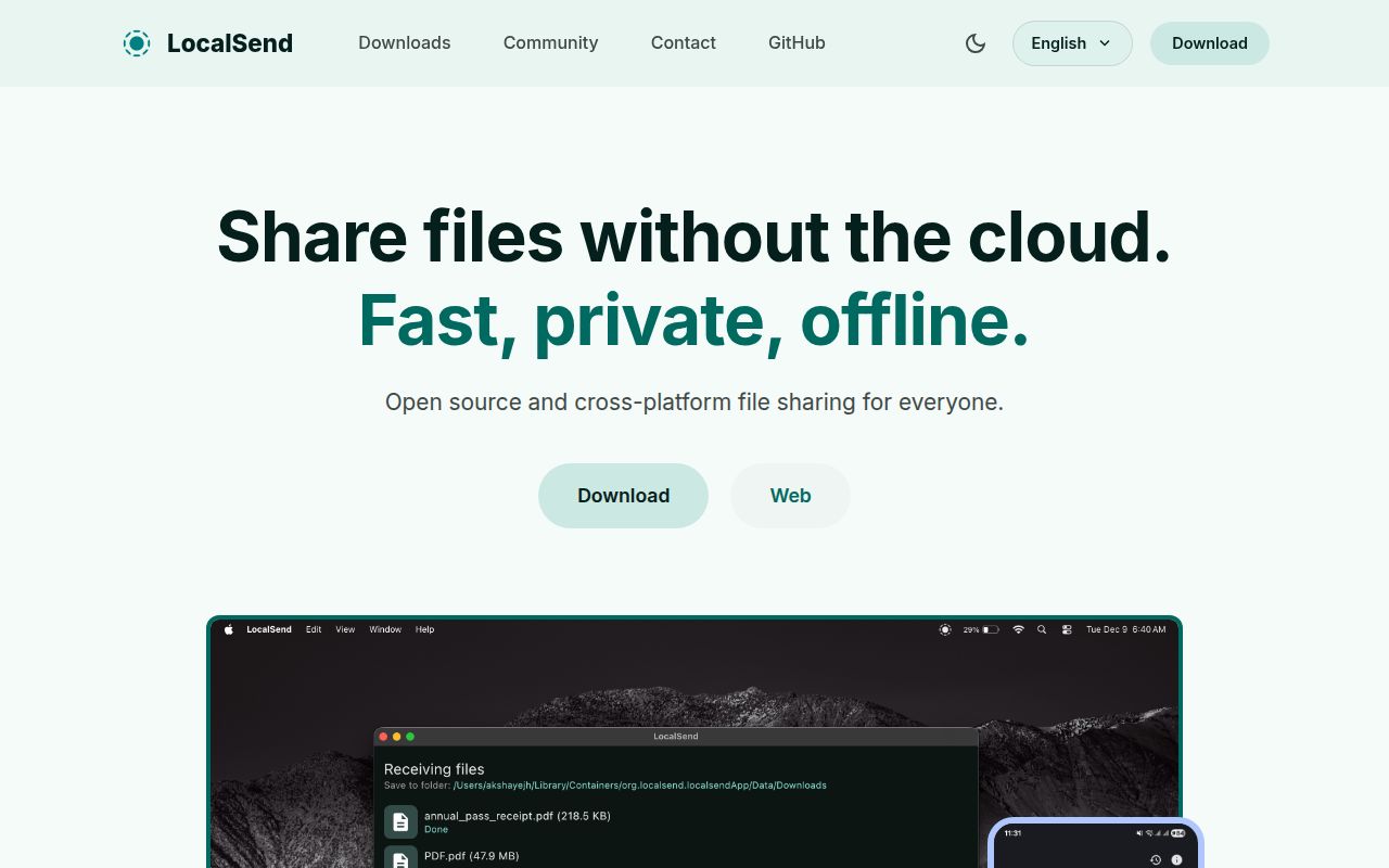 Screenshot of localsend (localsend.org)
