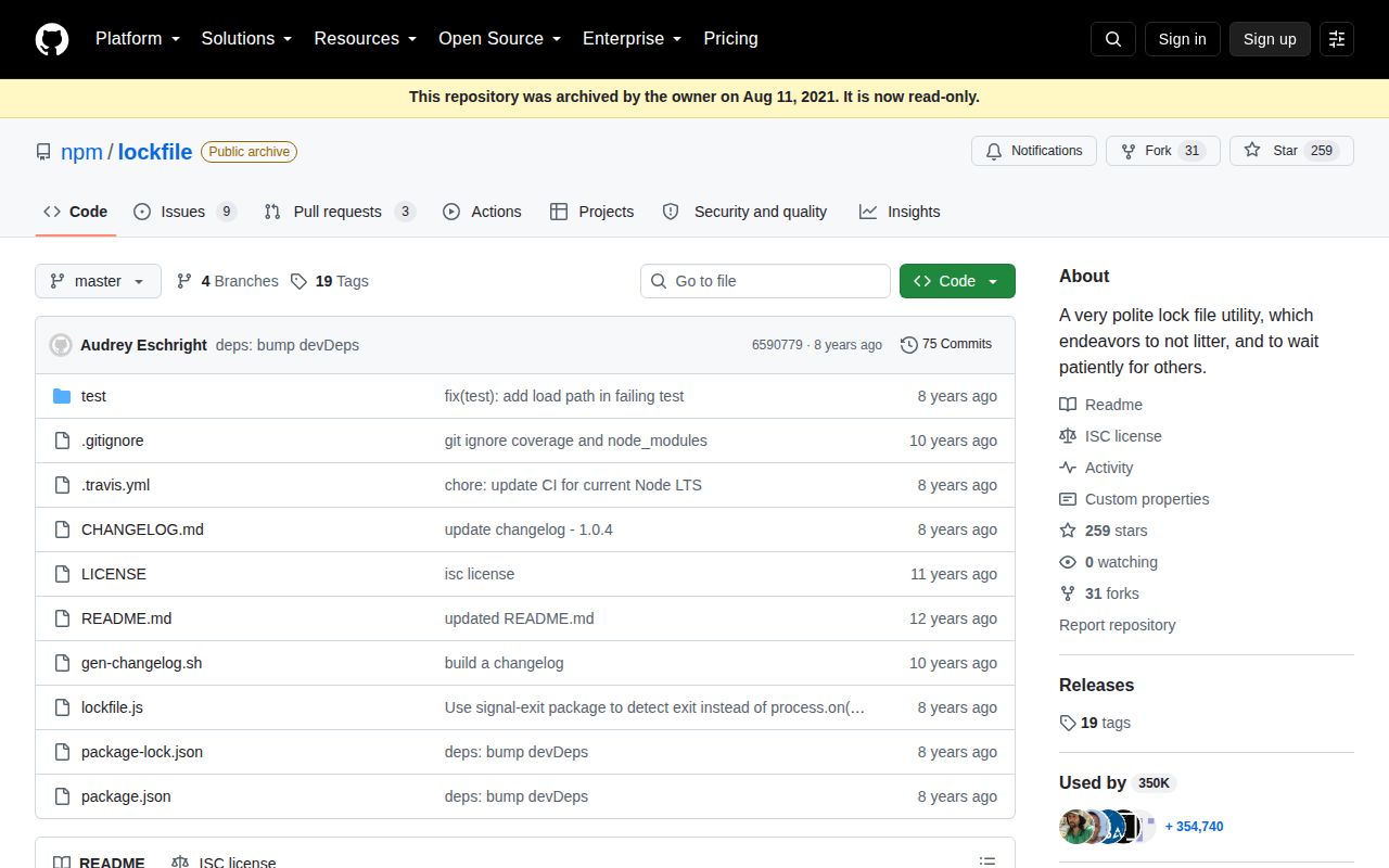 Screenshot of lockfile documentation