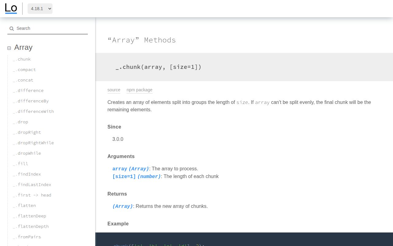 Screenshot of lodash documentation