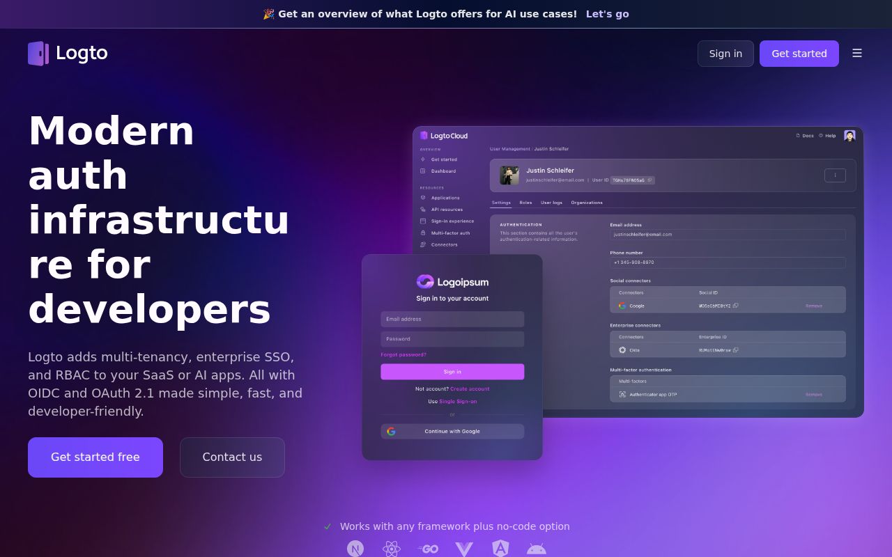 Screenshot of logto (logto.io)