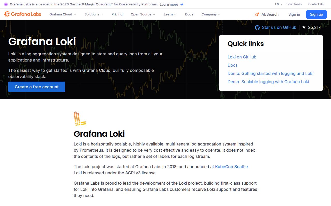 Screenshot of loki (grafana.com/oss/loki)