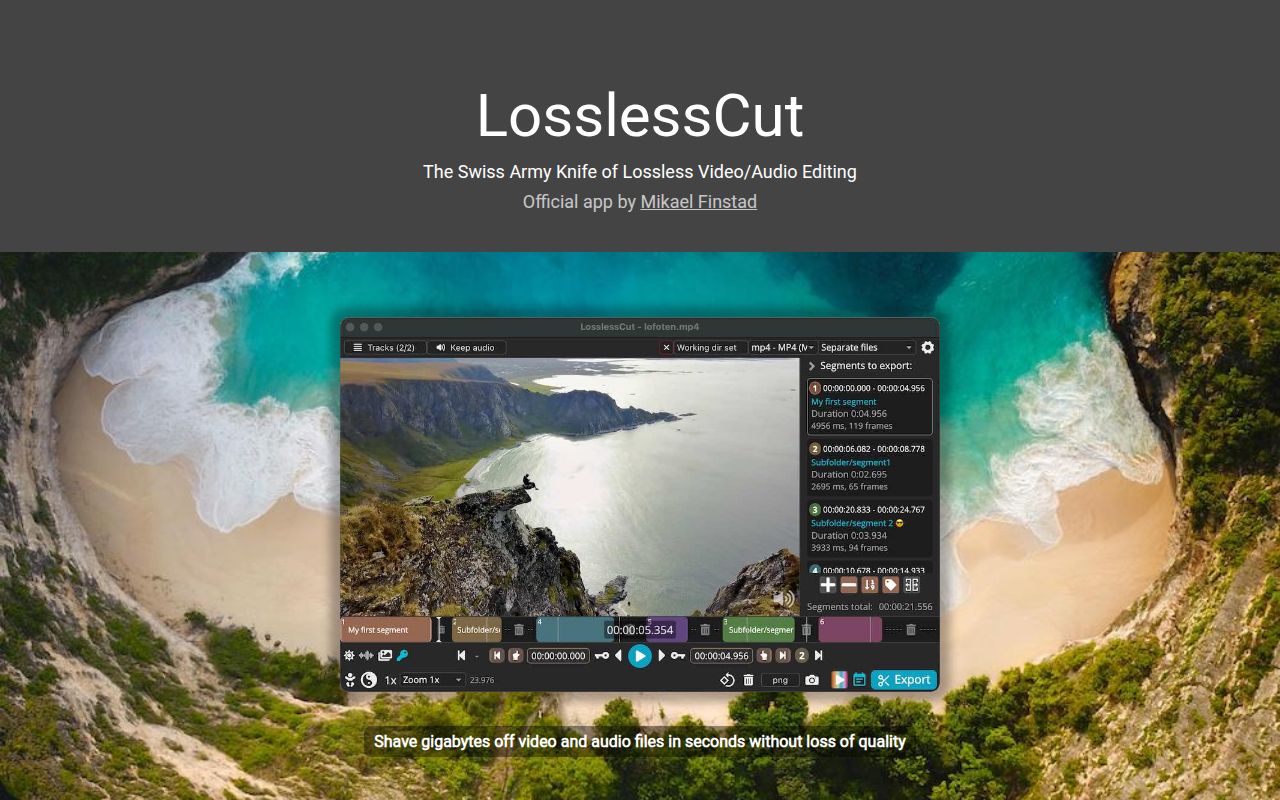 Screenshot of lossless-cut (losslesscut.app)