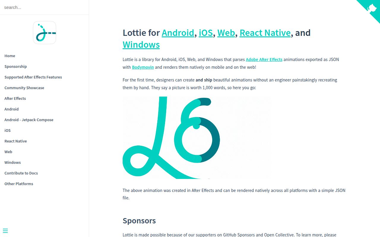Screenshot of lottie-web documentation