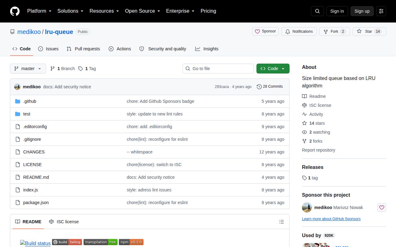 Screenshot of lru-queue documentation