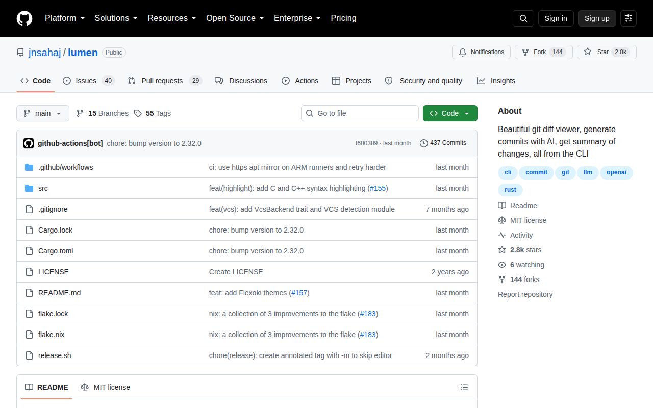 Screenshot of lumen (github.com/jnsahaj/lumen)