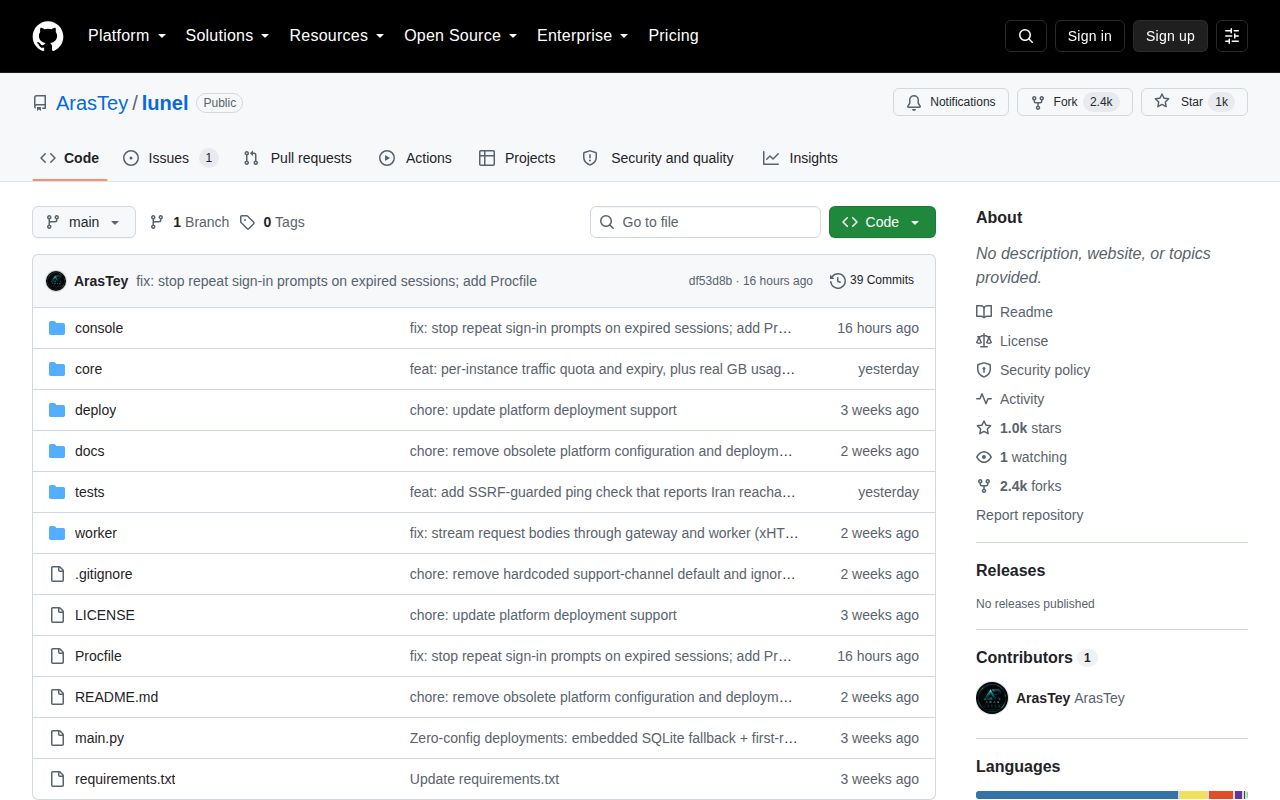 Screenshot of lunel (github.com/ArasTey/lunel)