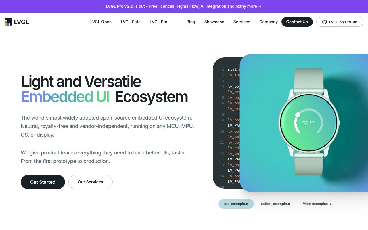 Screenshot of lvgl (lvgl.io)