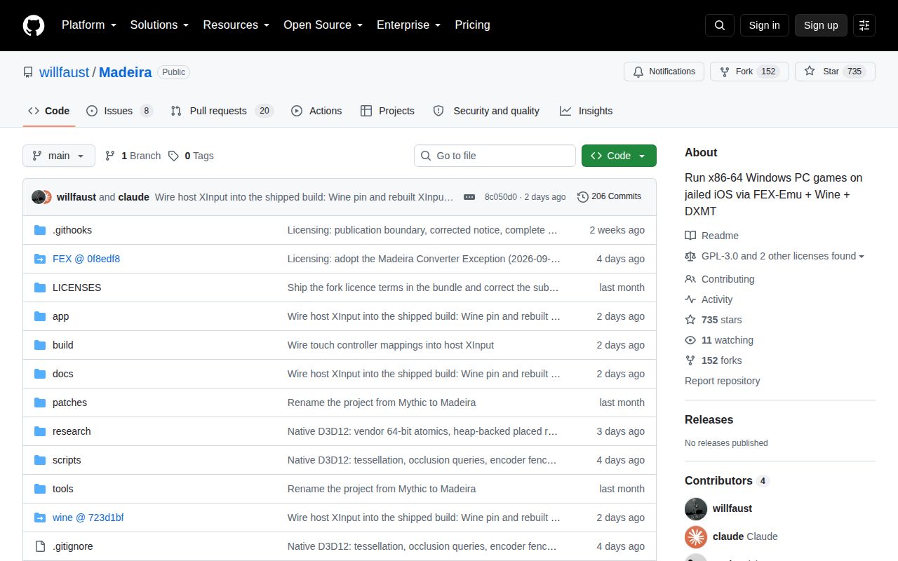 Screenshot of Madeira (github.com/willfaust/Madeira)