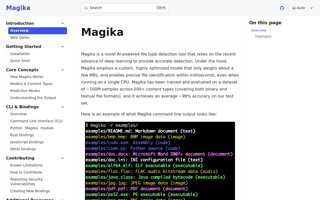 Screenshot of magika (securityresearch.google/magika)