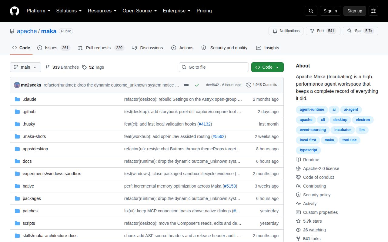 Screenshot of maka (github.com/apache/maka)
