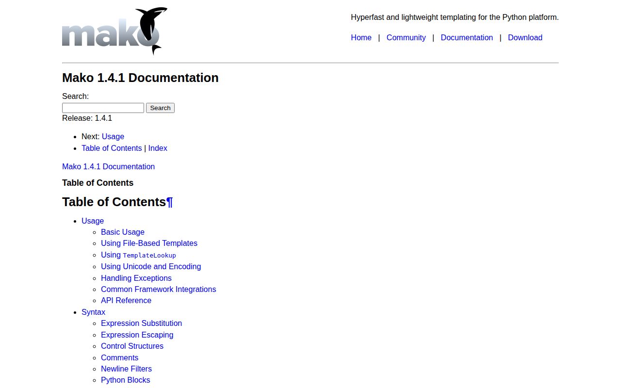 Screenshot of Mako documentation