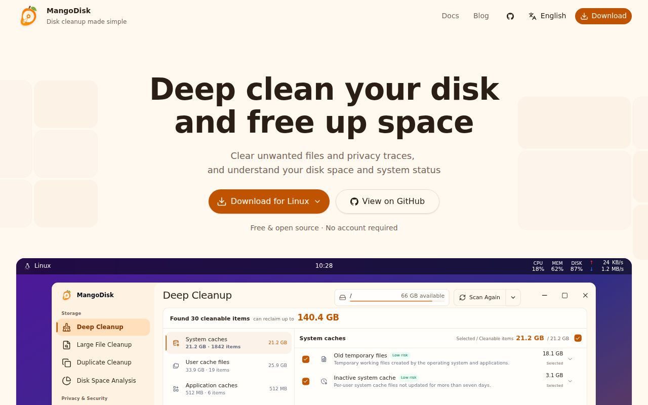 Screenshot of MangoDisk (mangodisk.app)