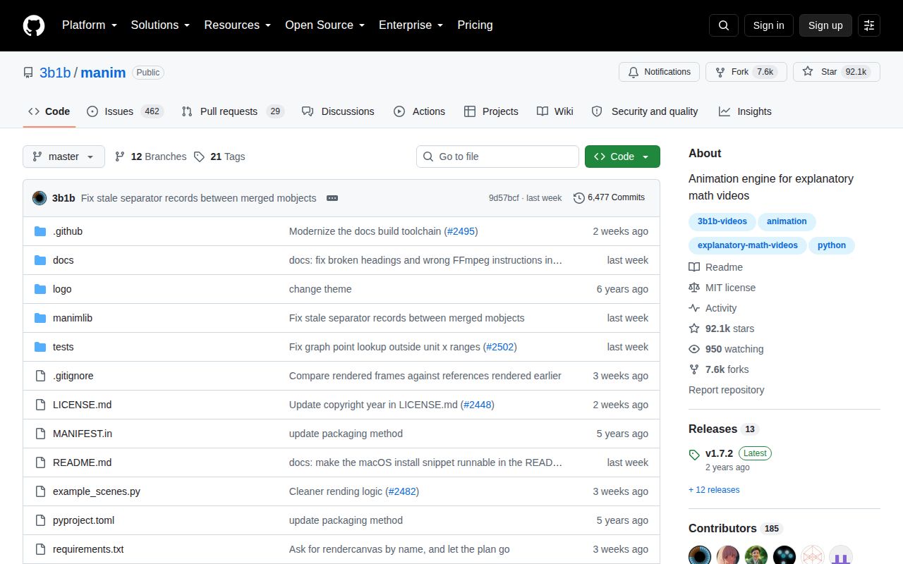 Screenshot of manim (github.com/3b1b/manim)