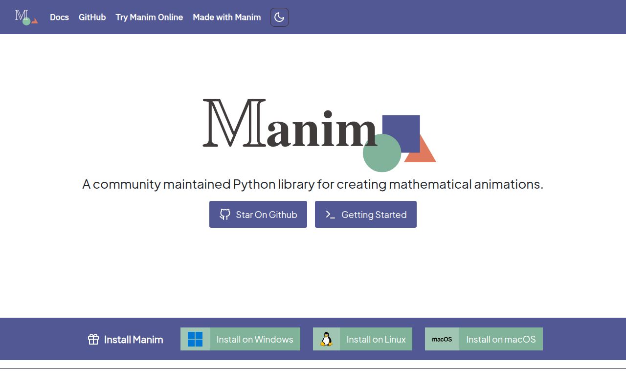 Screenshot of manim (www.manim.community)