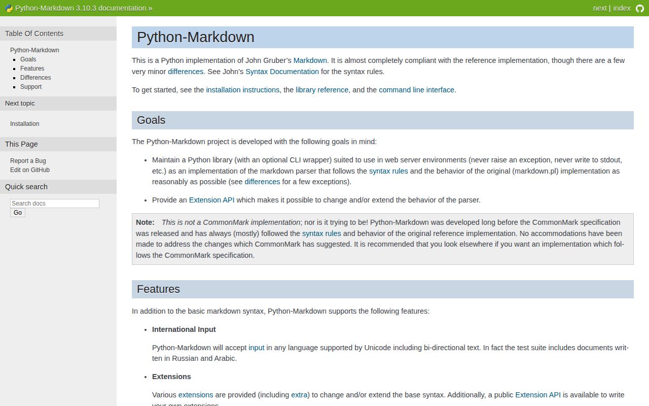Screenshot of Markdown documentation