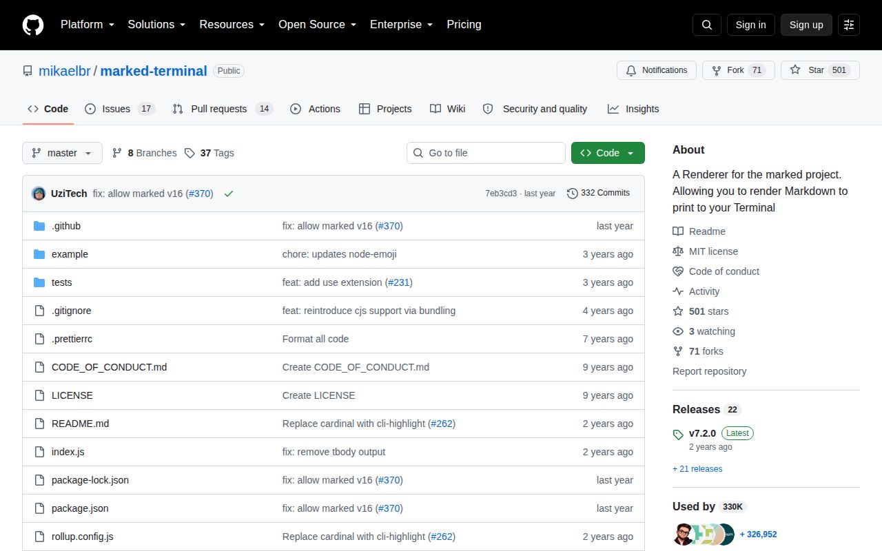 Screenshot of marked-terminal documentation
