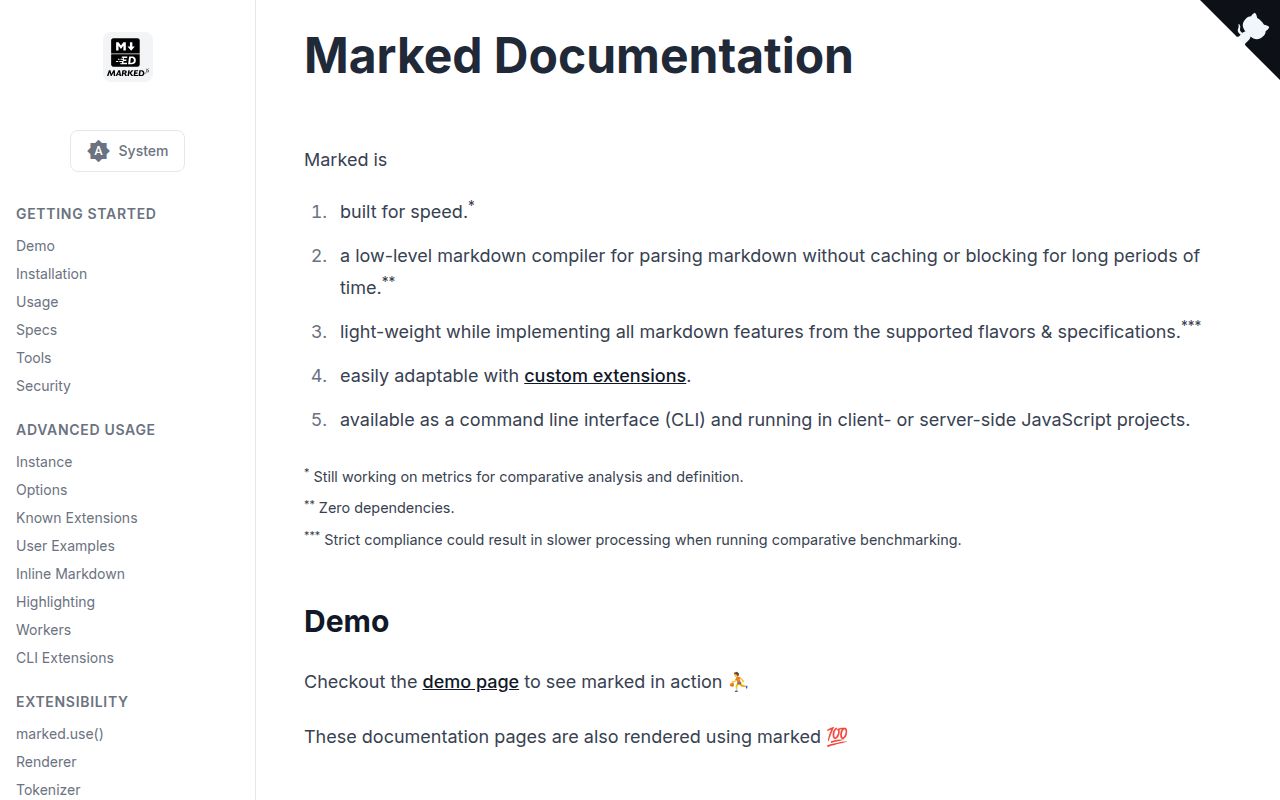 Screenshot of marked documentation