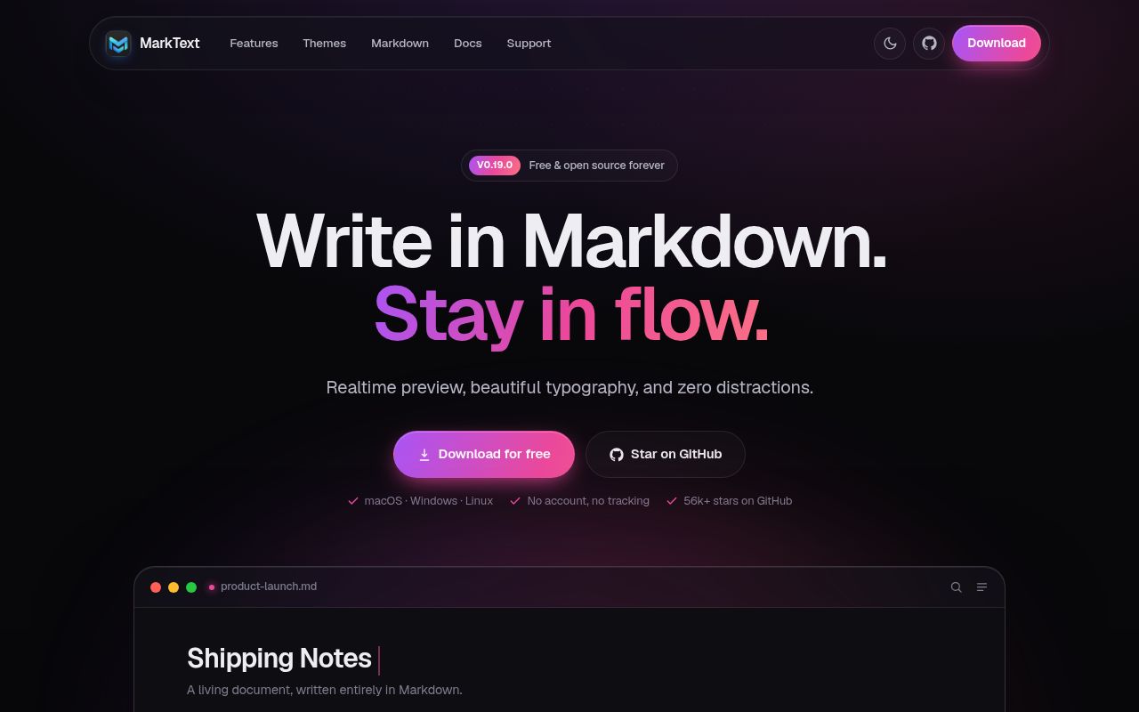 Screenshot of marktext (www.marktext.me)