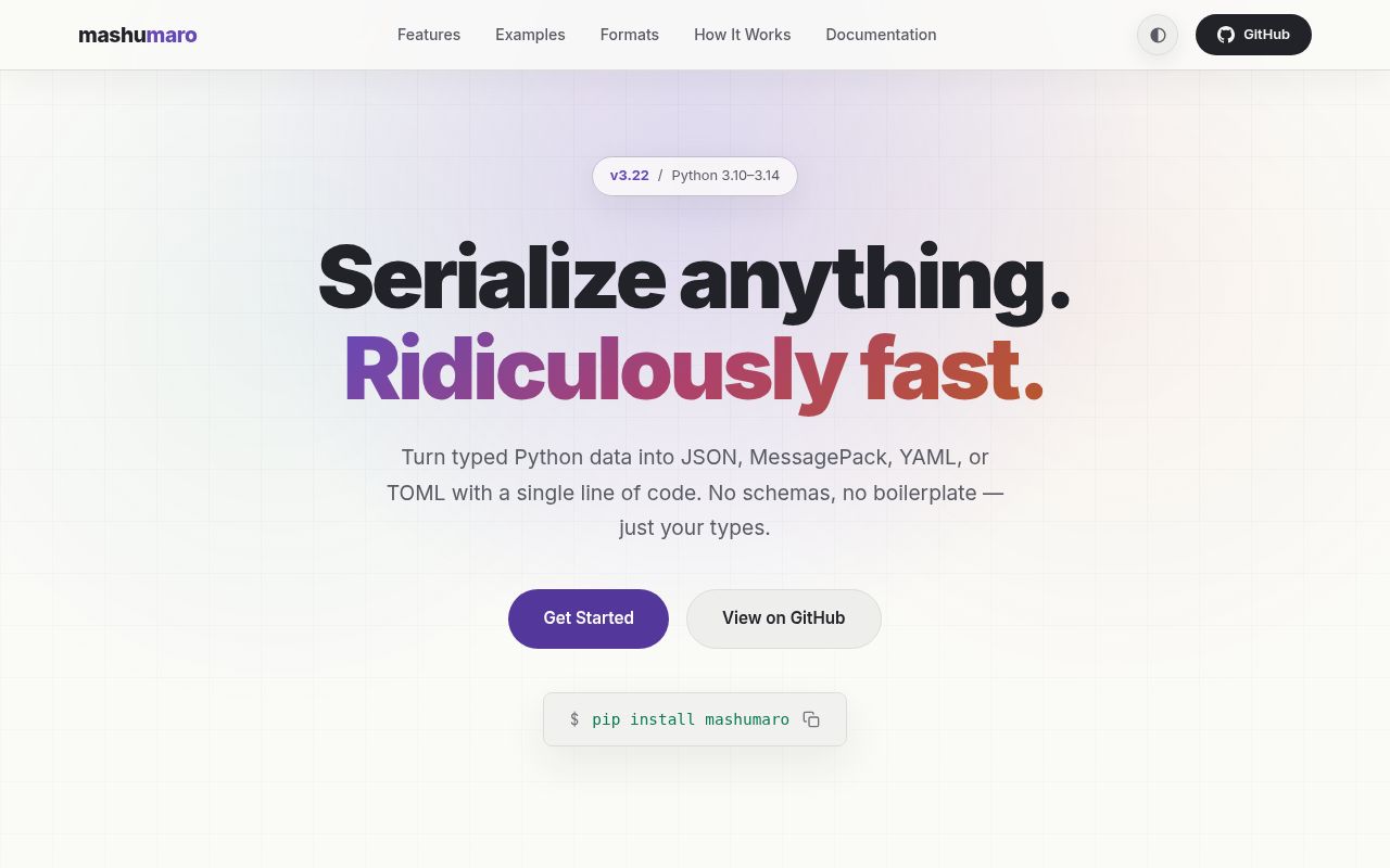 Screenshot of mashumaro documentation