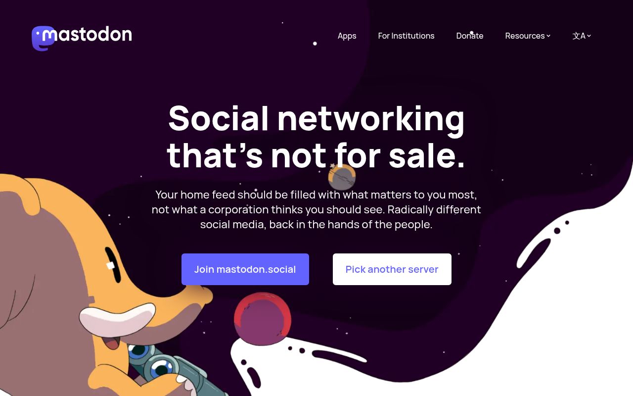 Screenshot of mastodon (joinmastodon.org)
