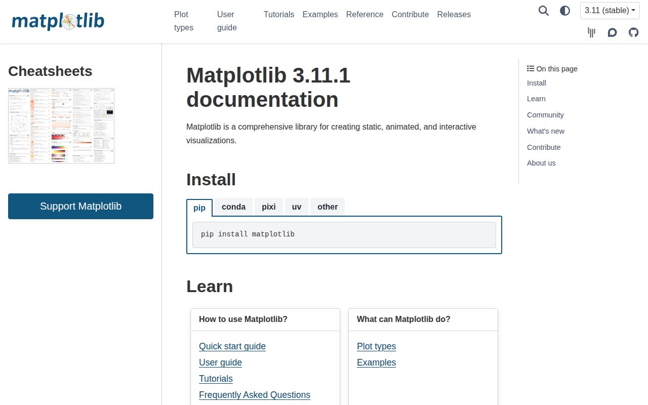 Screenshot of matplotlib documentation