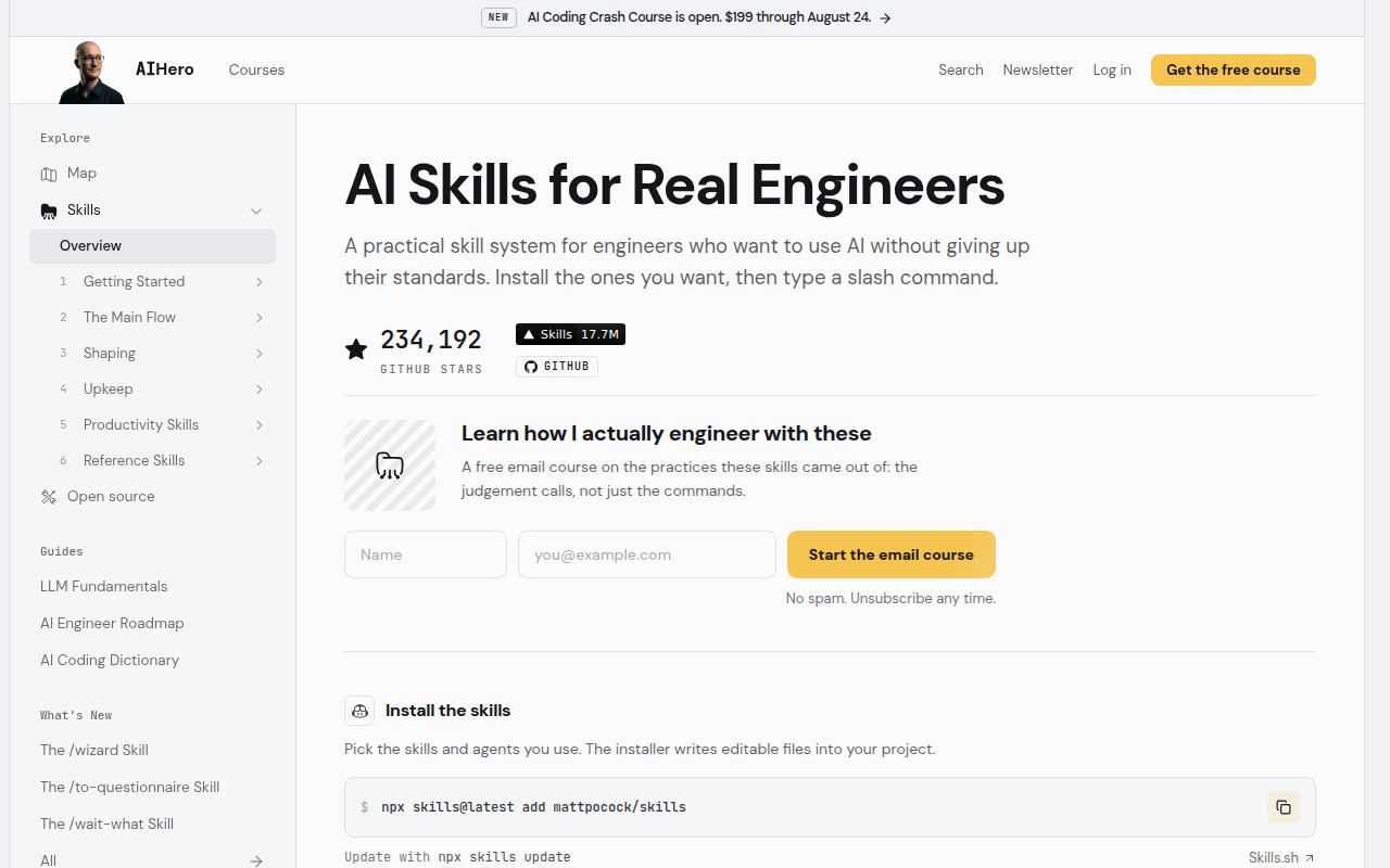 Screenshot of skills (aihero.dev/skills)