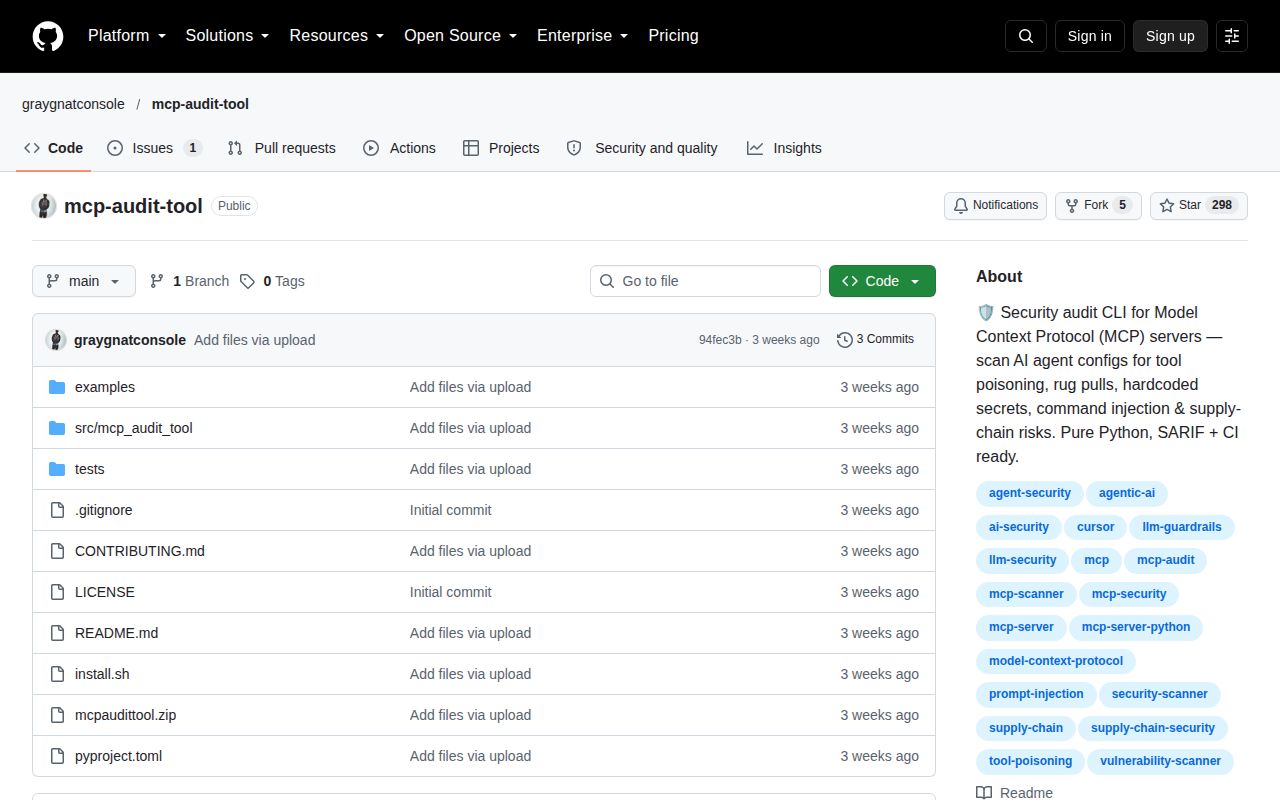 Screenshot of mcp-audit-tool (github.com/graygnatconsole/mcp-audit-tool)