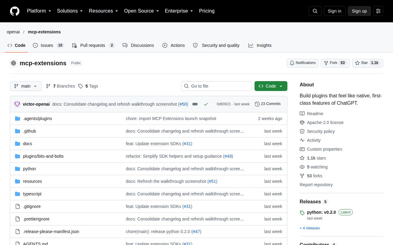 Screenshot of mcp-extensions (github.com/openai/mcp-extensions)