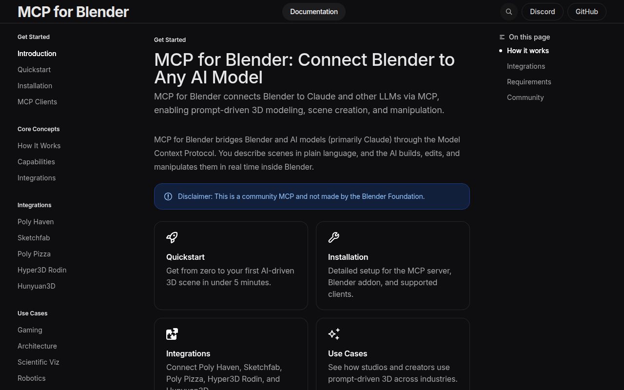 Screenshot of mcp-for-blender (mcp-for-blender.com)