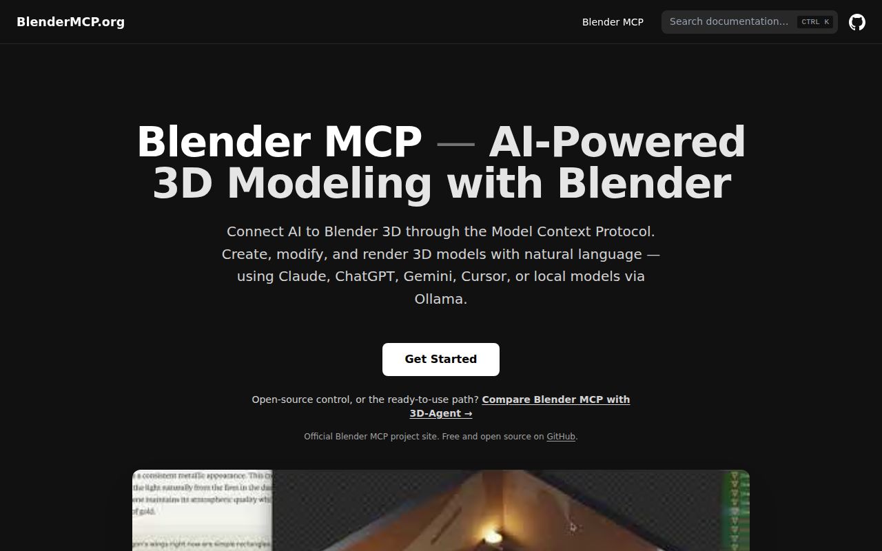 Screenshot of blender-mcp (blendermcp.org)
