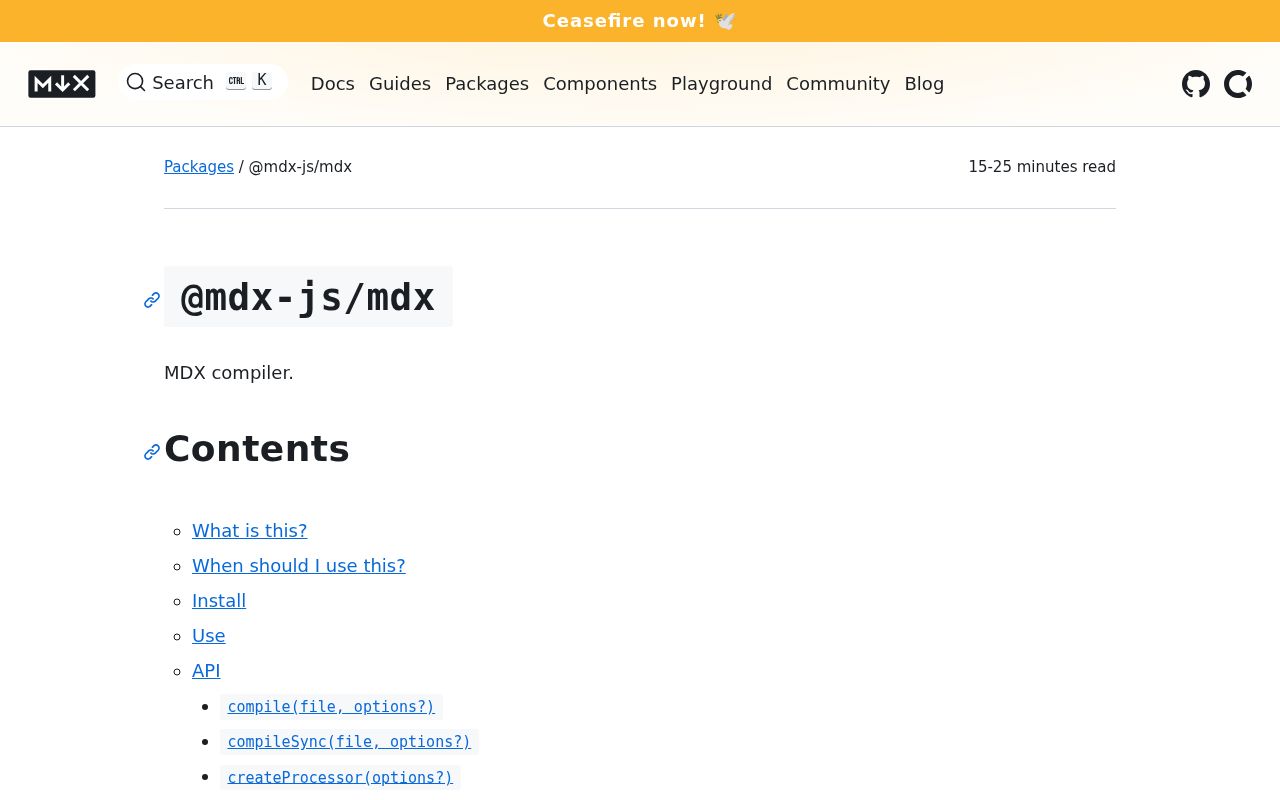 Screenshot of @mdx-js/mdx documentation
