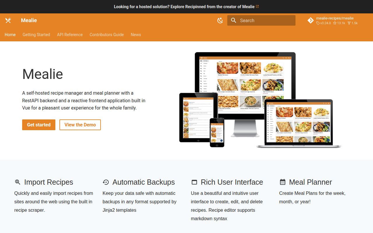 Screenshot of mealie (docs.mealie.io)