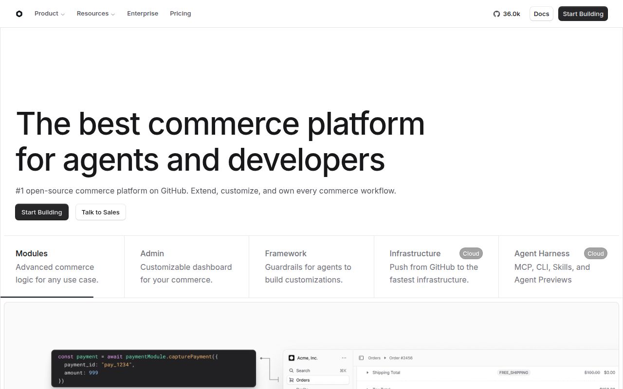 Screenshot of medusa (medusajs.com)